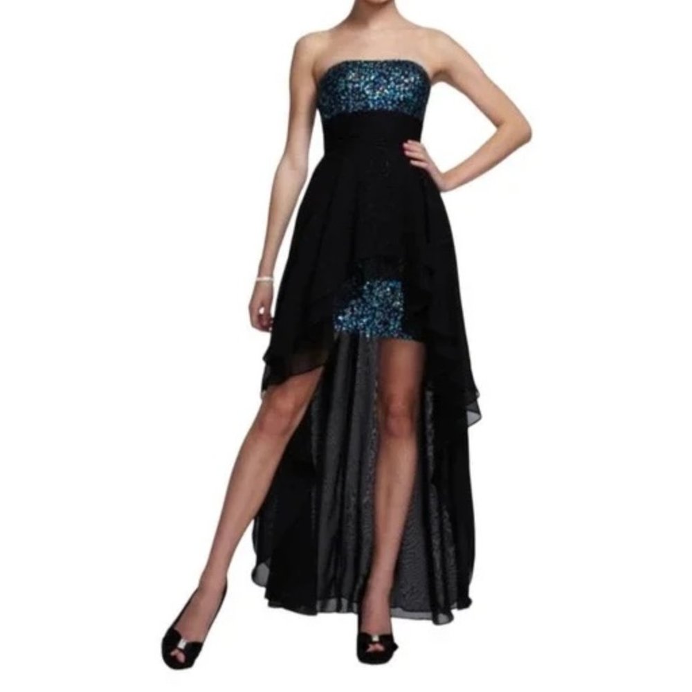 Hailey Logan Adrianna Papell Sequin Formal High Low Strapless Dress Juniors XS